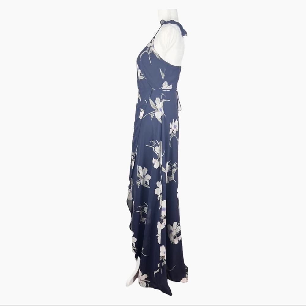 Lulus Wrap Dress Women Small Navy Floral High Low Maxi Ruffle Chiffon Summer - Picture 7 of 15
